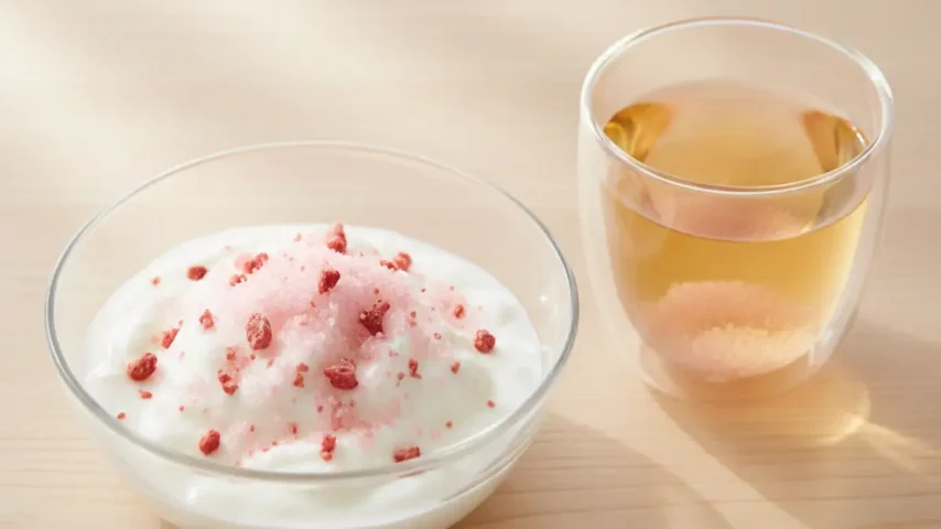 初恋糖の食べ方と簡単レシピ。いちご入り砂糖をヨーグルトや紅茶に使ったイメージ