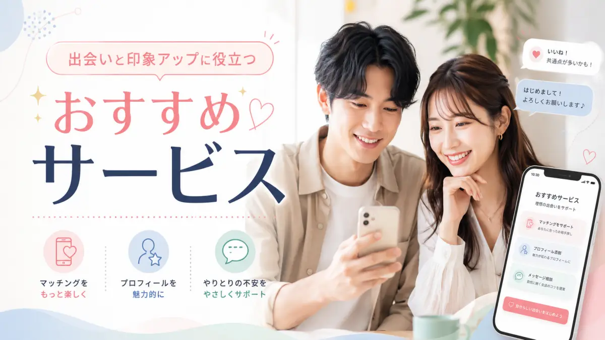 おすすめサービスを紹介する20代男女のマッチングアプリ風バナー画像