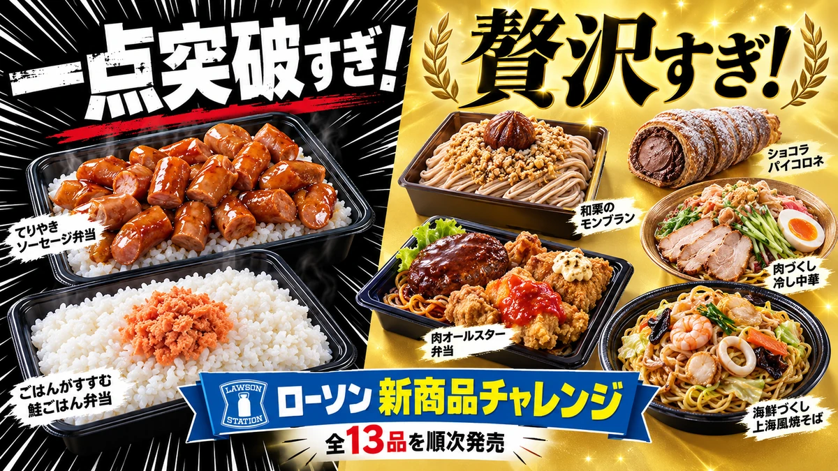 ローソン「一点突破すぎ！・贅沢すぎ！チャレンジ」全13品！発売日・価格まとめ